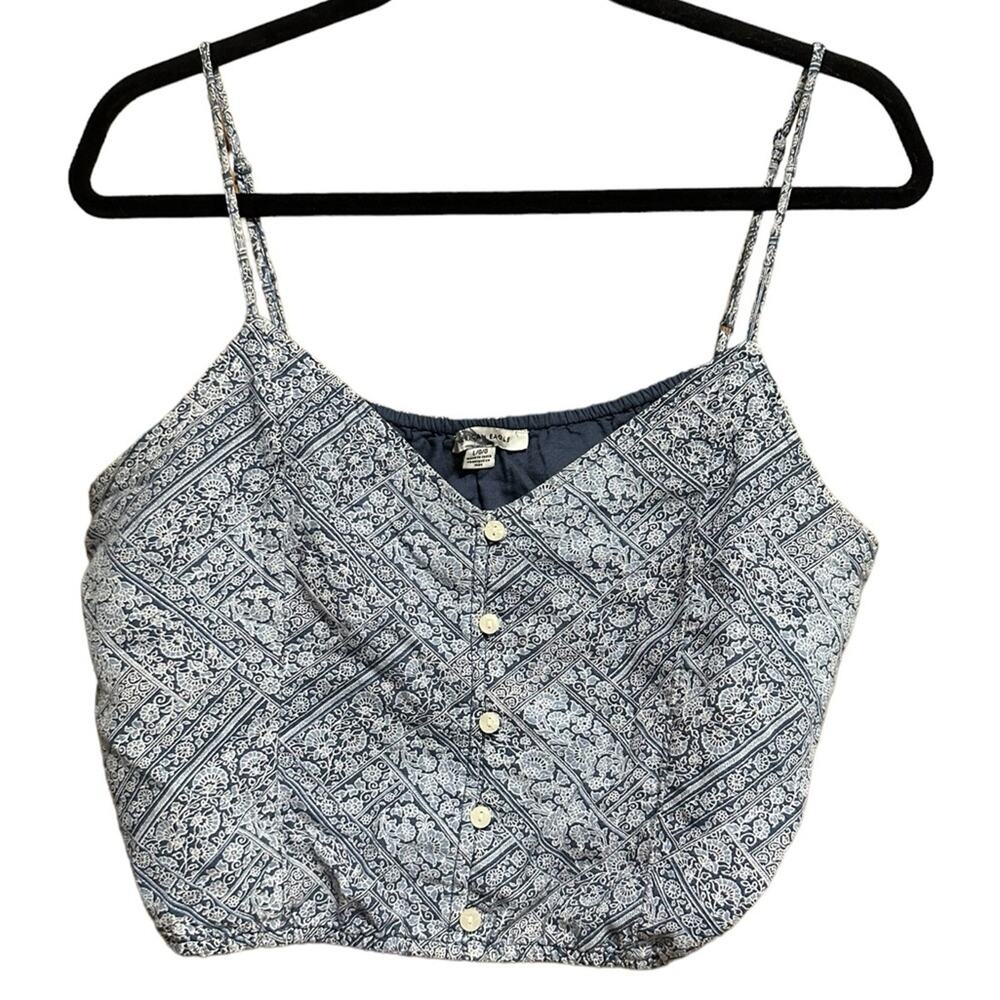 American Eagle Blue Crop Top Coastal Cowgirl Western Paisley Button Tank Top